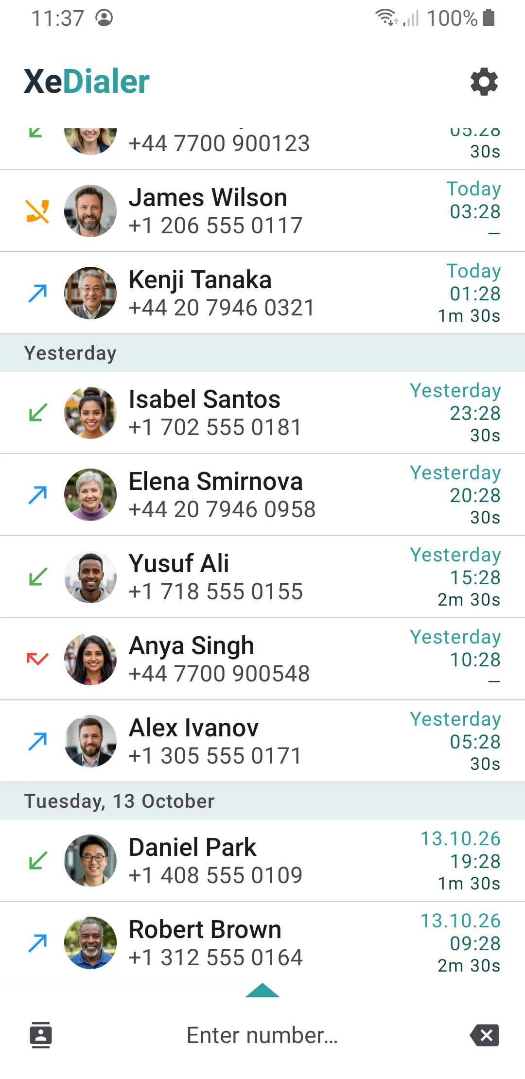 XeDialer: Call log by day