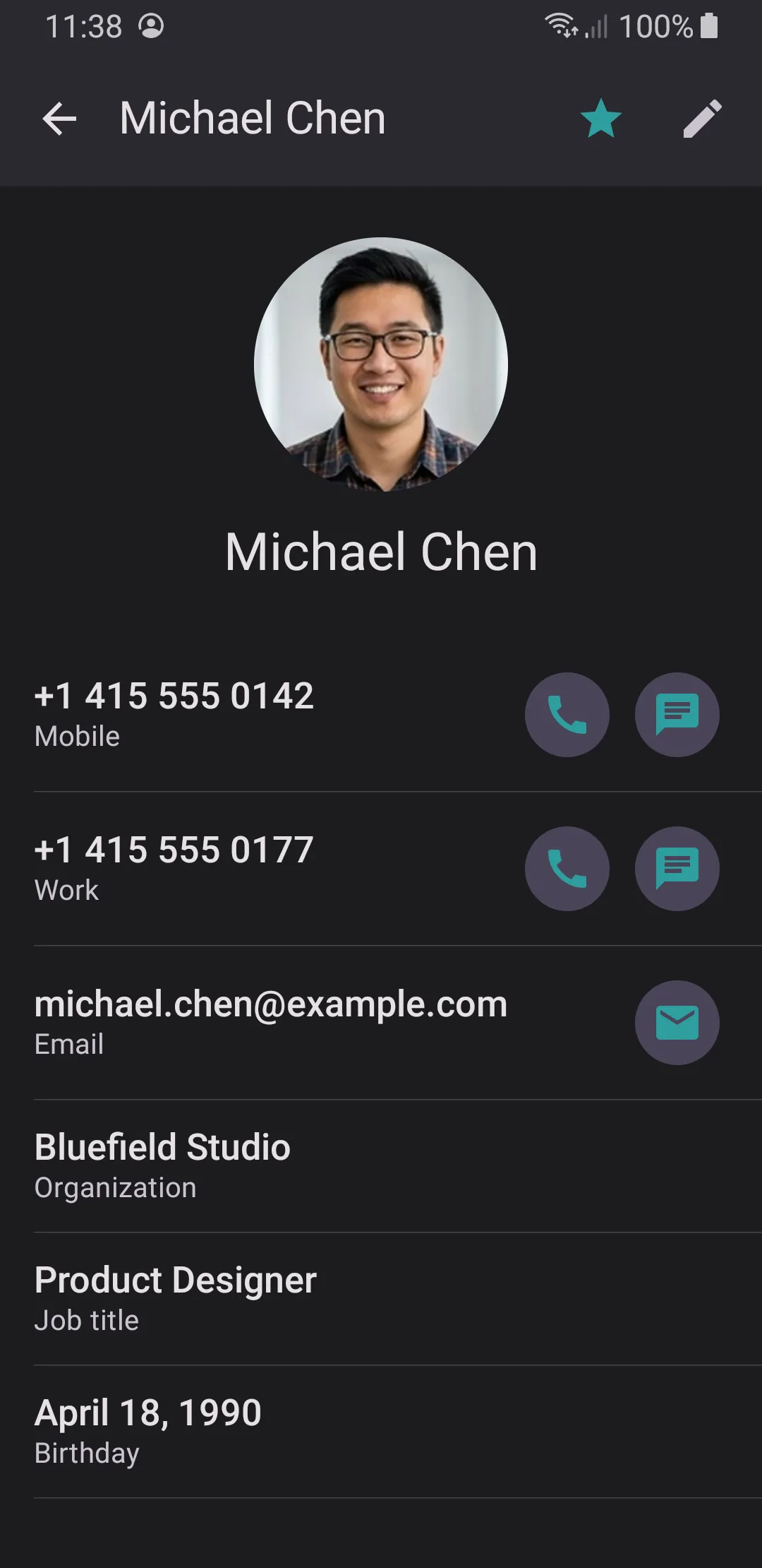 XeDialer: Contact card