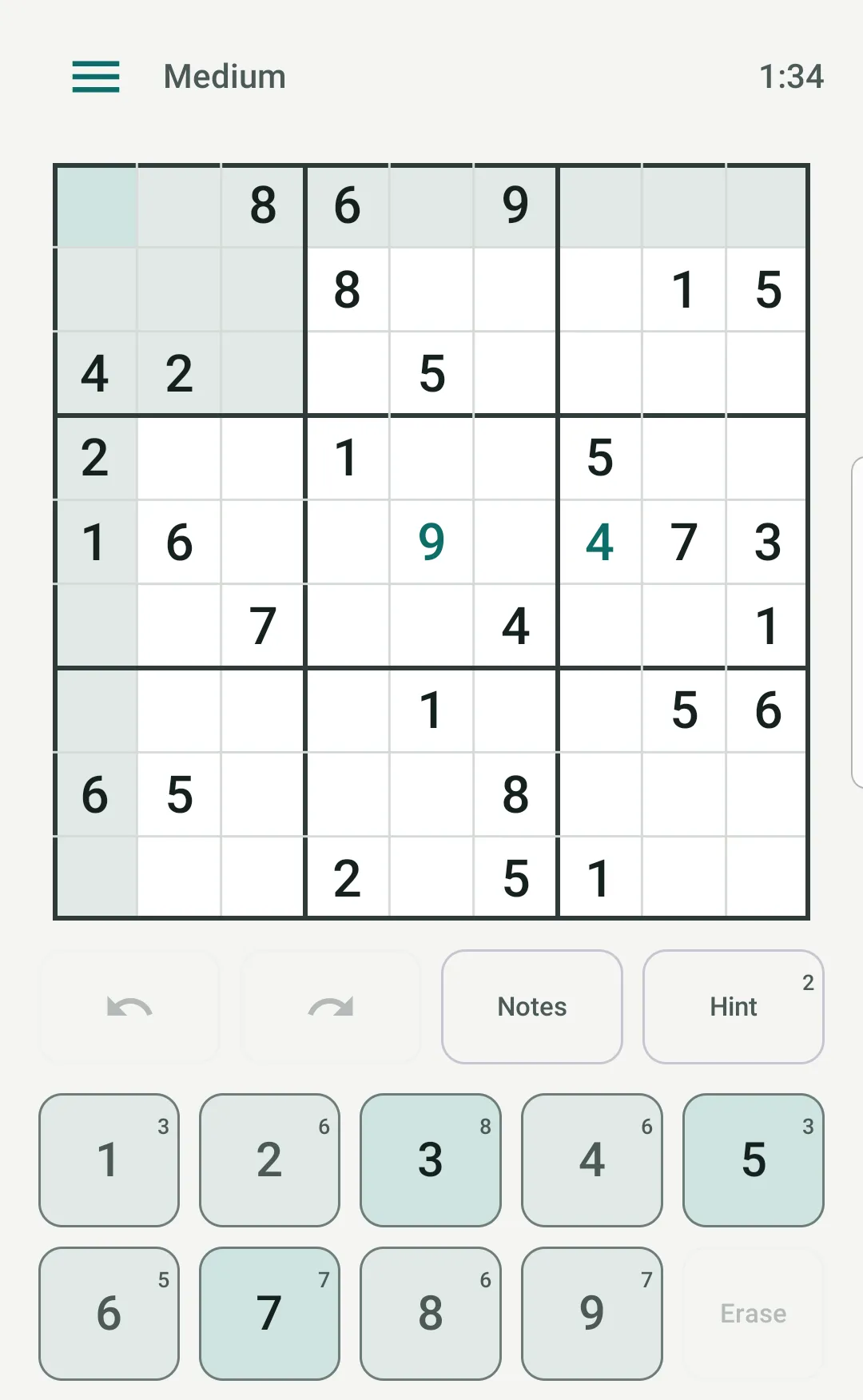 InOneClick Sudoku: Light theme